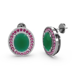 Kök zümrüt ve rodolit garnet 18 ayar beyaz altın küpe