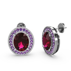 Esinti Oval Küpe - Rodolit garnet ve ametist 8 ayar beyaz altın küpe #1lpk1t3