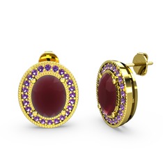 Esinti Oval Küpe - Kök yakut ve ametist 8 ayar altın küpe #1m1jbpw