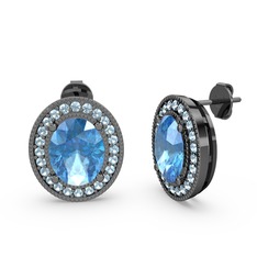 Esinti Oval Küpe - Akuamarin 925 ayar siyah rodyum kaplama gümüş küpe #1mfrynt