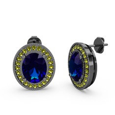Esinti Oval Küpe - Lab safir ve peridot 925 ayar siyah rodyum kaplama gümüş küpe #1ml935x