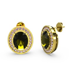 Esinti Oval Küpe - Peridot ve pembe kuvars 14 ayar altın küpe #1mr5t8w
