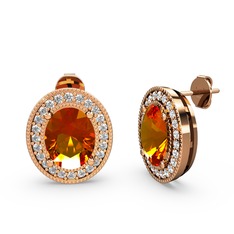 Esinti Oval Küpe - Sitrin ve beyaz zirkon 8 ayar rose altın küpe #1mrxtde