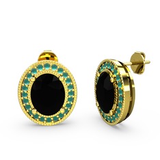 Esinti Oval Küpe - Siyah zirkon ve kök zümrüt 925 ayar altın kaplama gümüş küpe #1mx92rz