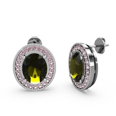 Esinti Oval Küpe - Peridot ve pembe kuvars 18 ayar beyaz altın küpe #1n0c8jt