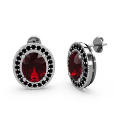Esinti Oval Küpe - Garnet ve siyah zirkon 18 ayar beyaz altın küpe #1nl0cna