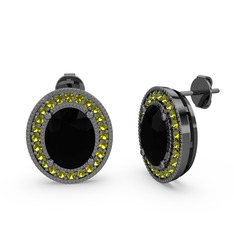 Esinti Oval Küpe - Siyah zirkon ve peridot 925 ayar siyah rodyum kaplama gümüş küpe #1notuza
