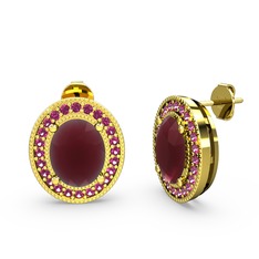 Kök yakut ve rodolit garnet 18 ayar altın küpe