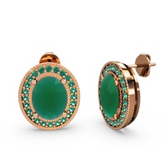 Esinti Oval Küpe - Kök zümrüt ve yeşil kuvars 18 ayar rose altın küpe #1nxwwc6