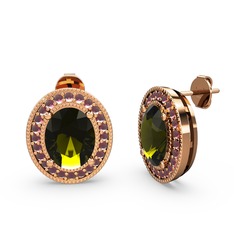 Esinti Oval Küpe - Peridot ve kök yakut 18 ayar rose altın küpe #1o6bq9j