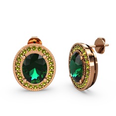 Yeşil kuvars ve peridot 8 ayar rose altın küpe