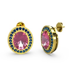 Esinti Oval Küpe - Pembe kuvars ve lab safir 18 ayar altın küpe #1oj3qib