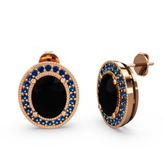 Siyah zirkon ve lab safir 8 ayar rose altın küpe