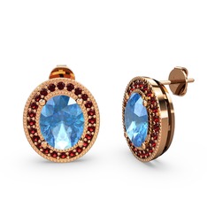 Esinti Oval Küpe - Akuamarin ve garnet 14 ayar rose altın küpe #1p31s7l