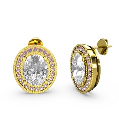 Esinti Oval Küpe - Swarovski ve pembe kuvars 14 ayar altın küpe #1p8etnj