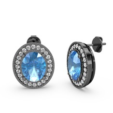 Esinti Oval Küpe - Akuamarin ve swarovski 925 ayar siyah rodyum kaplama gümüş küpe #1p9zq7b