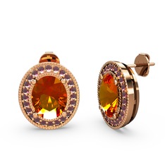 Esinti Oval Küpe - Sitrin ve kök yakut 18 ayar rose altın küpe #1pf47i1