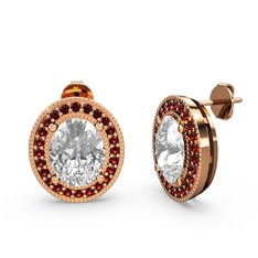 Esinti Oval Küpe - Beyaz zirkon ve garnet 14 ayar rose altın küpe #1ph8emk