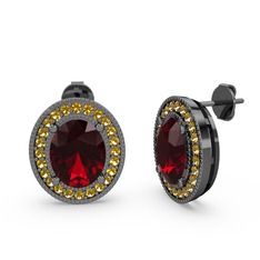 Garnet ve sitrin 925 ayar siyah rodyum kaplama gümüş küpe