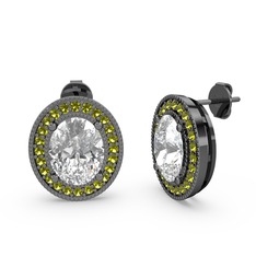 Swarovski ve peridot 925 ayar siyah rodyum kaplama gümüş küpe