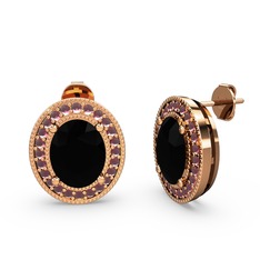 Esinti Oval Küpe - Siyah zirkon ve kök yakut 18 ayar rose altın küpe #1q0ksta