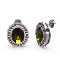 Esinti Oval Küpe - Peridot ve kök yakut 14 ayar beyaz altın küpe #1q0zxda