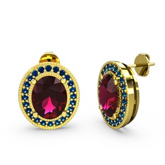 Esinti Oval Küpe - Rodolit garnet ve lab safir 18 ayar altın küpe #1q19dj1