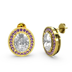 Swarovski ve ametist 14 ayar altın küpe