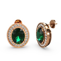 Yeşil kuvars ve pırlanta 925 ayar rose altın kaplama gümüş küpe (0.528 karat)