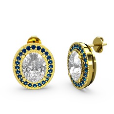 Esinti Oval Küpe - Beyaz zirkon ve lab safir 925 ayar altın kaplama gümüş küpe #1r7n6ye