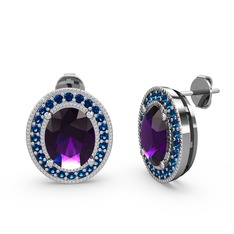 Esinti Oval Küpe - Ametist ve lab safir 8 ayar beyaz altın küpe #1snzsvb