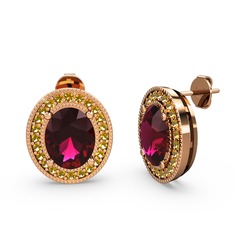 Esinti Oval Küpe - Rodolit garnet ve sitrin 18 ayar rose altın küpe #1sseflb
