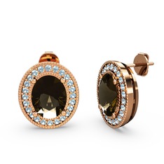 Esinti Oval Küpe - Dumanlı kuvars ve akuamarin 18 ayar rose altın küpe #1ty82mg