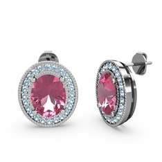 Esinti Oval Küpe - Pembe kuvars ve akuamarin 14 ayar beyaz altın küpe #1tys3so