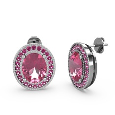 Pembe kuvars ve rodolit garnet 8 ayar beyaz altın küpe