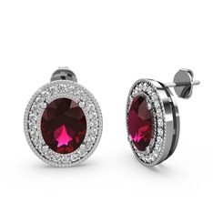 Esinti Oval Küpe - Rodolit garnet ve beyaz zirkon 8 ayar beyaz altın küpe #1uhw0yc