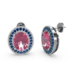 Esinti Oval Küpe - Pembe kuvars ve lab safir 925 ayar gümüş küpe #1uvhnhs