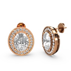 Esinti Oval Küpe - Beyaz zirkon ve swarovski 14 ayar rose altın küpe #1ux0c68