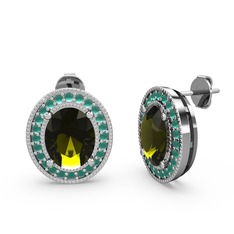 Esinti Oval Küpe - Peridot ve kök zümrüt 18 ayar beyaz altın küpe #1wtwmat