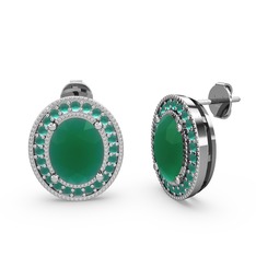 Esinti Oval Küpe - Kök zümrüt 18 ayar beyaz altın küpe #1xl522q