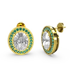 Esinti Oval Küpe - Beyaz zirkon ve yeşil kuvars 14 ayar altın küpe #1xs70en