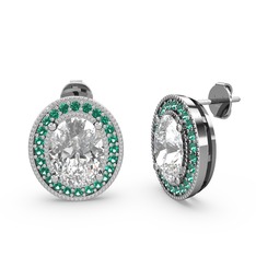 Beyaz zirkon ve yeşil kuvars 18 ayar beyaz altın küpe