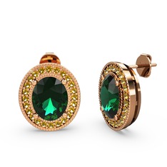 Yeşil kuvars ve sitrin 14 ayar rose altın küpe