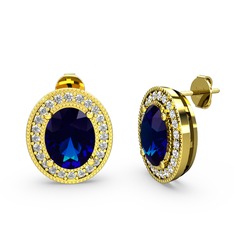 Lab safir ve swarovski 18 ayar altın küpe