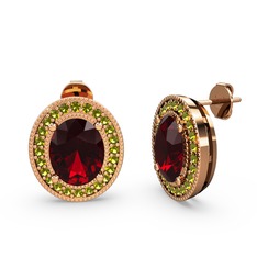 Garnet ve peridot 8 ayar rose altın küpe