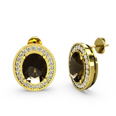 Esinti Oval Küpe - Dumanlı kuvars ve beyaz zirkon 18 ayar altın küpe #2o66p5