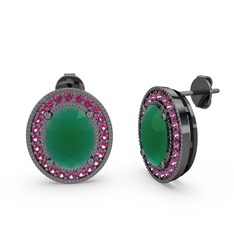 Kök zümrüt ve rodolit garnet 925 ayar siyah rodyum kaplama gümüş küpe