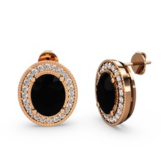 Esinti Oval Küpe - Siyah zirkon ve swarovski 8 ayar rose altın küpe #338f9a