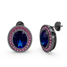 Lab safir ve rodolit garnet 925 ayar siyah rodyum kaplama gümüş küpe