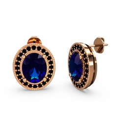 Esinti Oval Küpe - Lab safir ve siyah zirkon 8 ayar rose altın küpe #3686lb